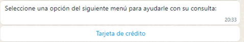 Menú WhatsApp tarjeta de crédito